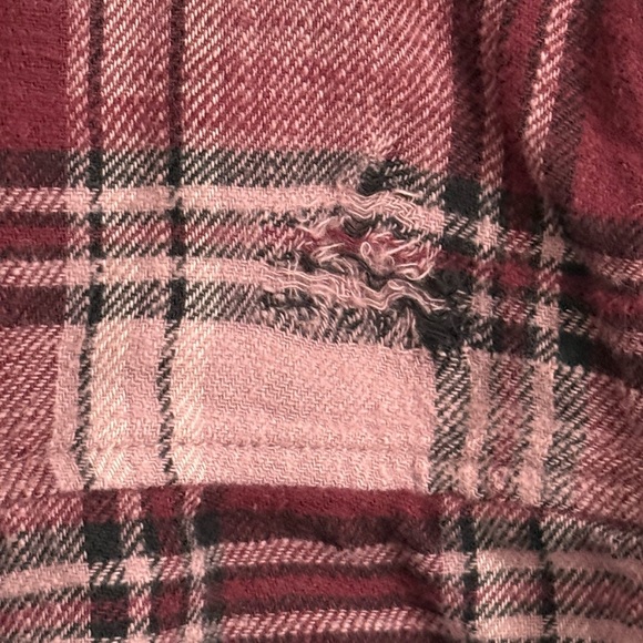 American Eagle Outfitters Burgundy and Beige Plaid Shirt - Picture 5 of 7